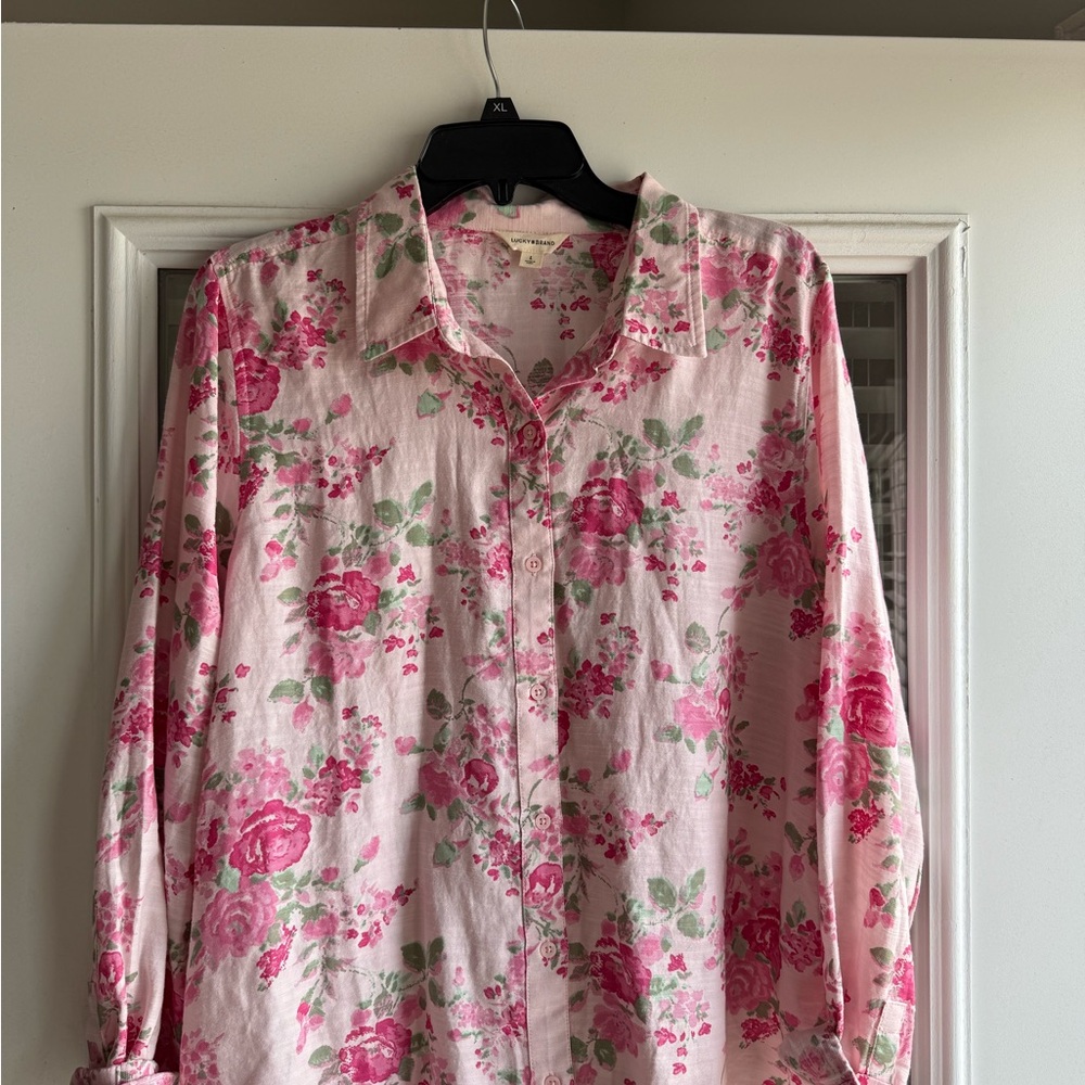 Lucky Brand Pink Floral Button Down Shirt